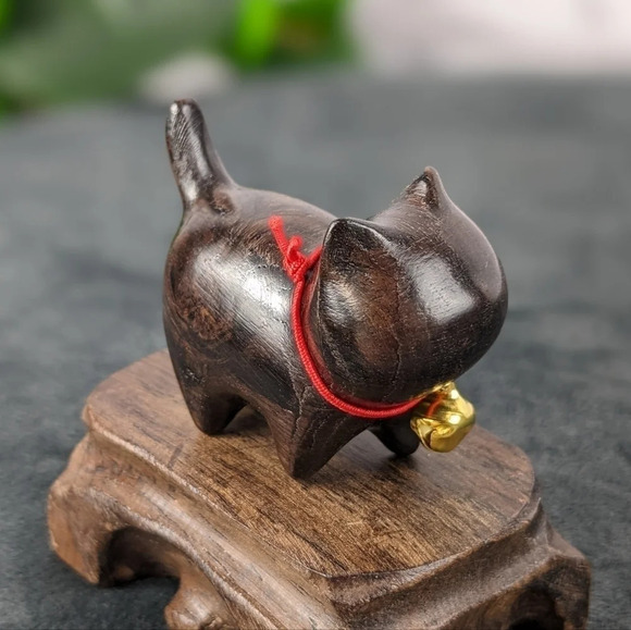 Wooden hand carved kitty cat feline figurine statue - Picture 4 of 6